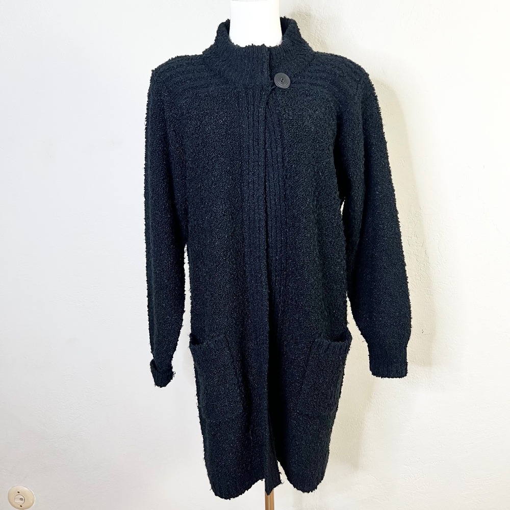 Vintage Monto par le Chois Cardigan Sweater Duster Size S Black Boucle Knit Long